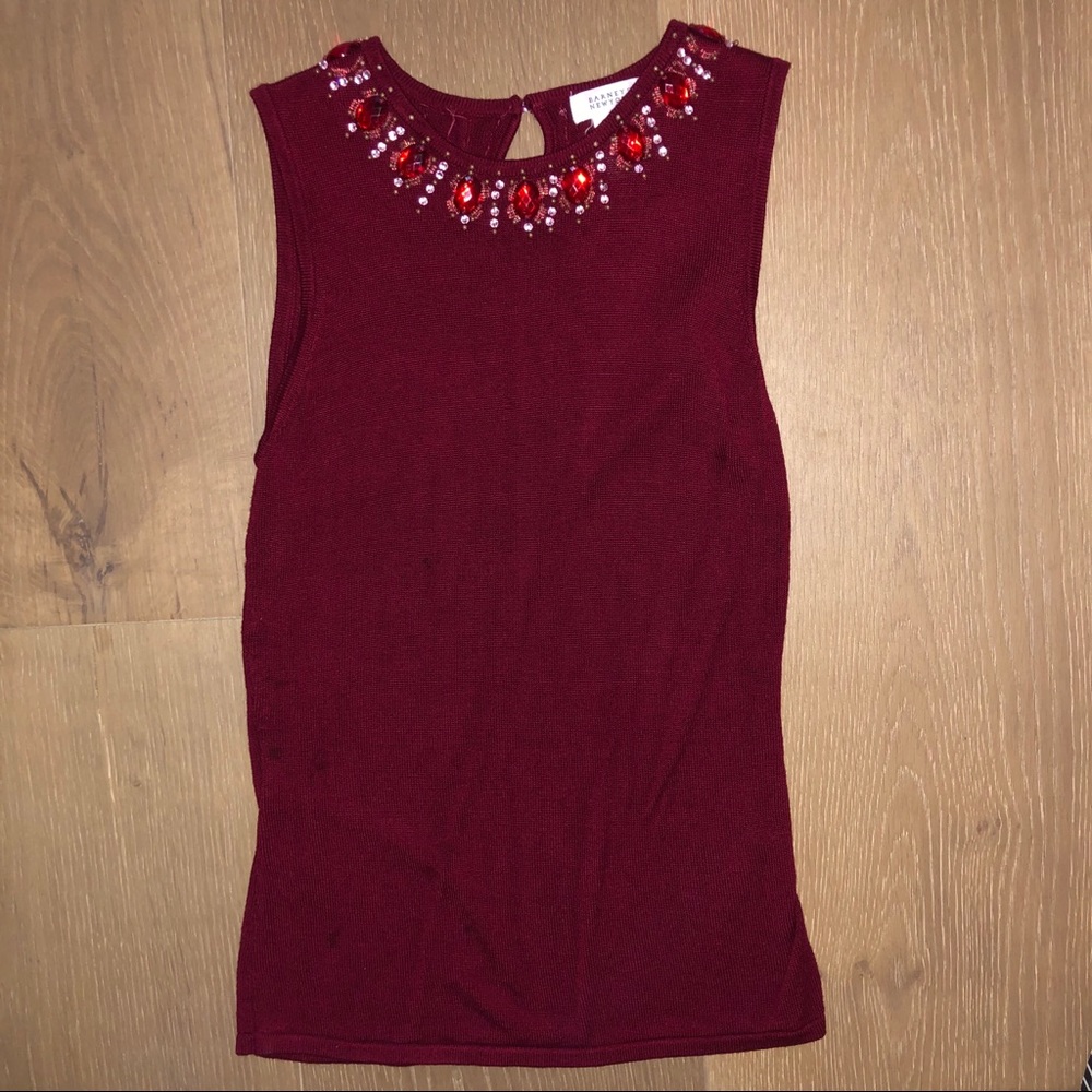 Barneys newyork burgundy sequin top